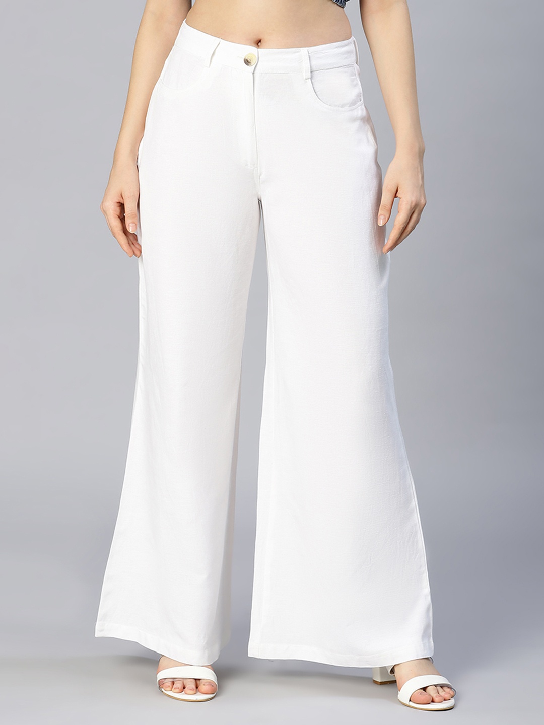 

Oxolloxo Women White Mid-Rise Parallel Trousers