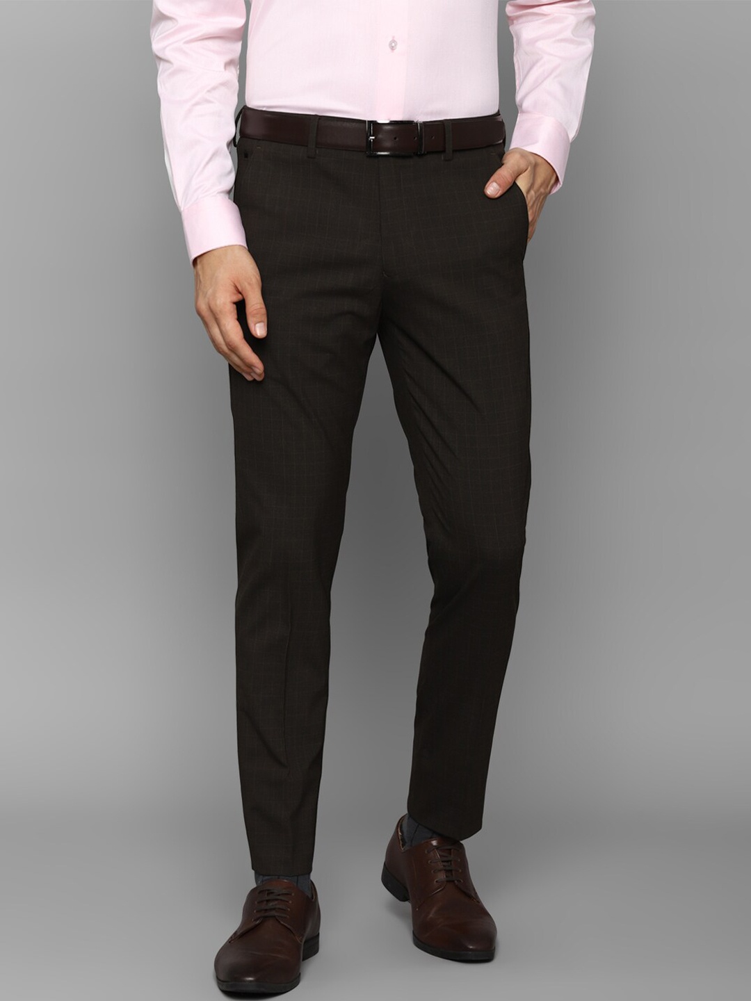 

Louis Philippe Men Brown Checked Slim Fit Trousers