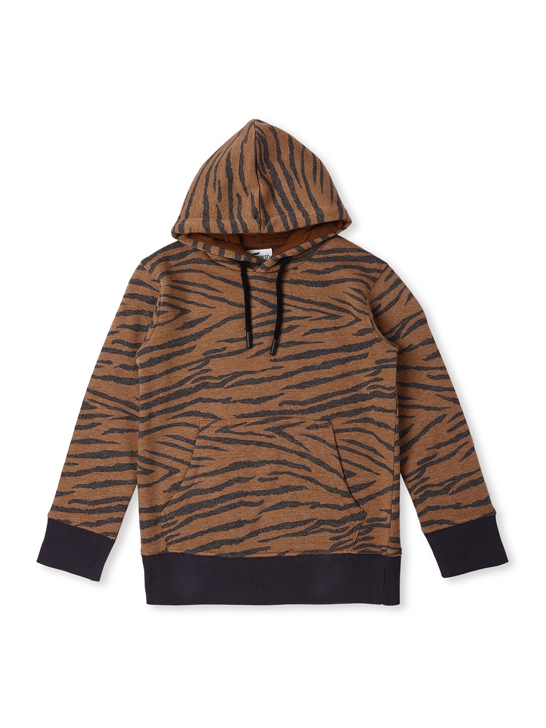 

earth conscious Boys Beige & Black Printed Hooded Cotton Sweatshirt