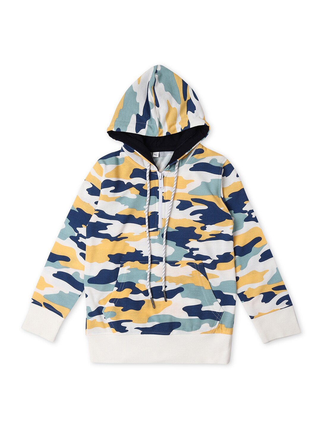 

earth conscious Boys White & Navy Blue Printed Hooded Sweatshirt