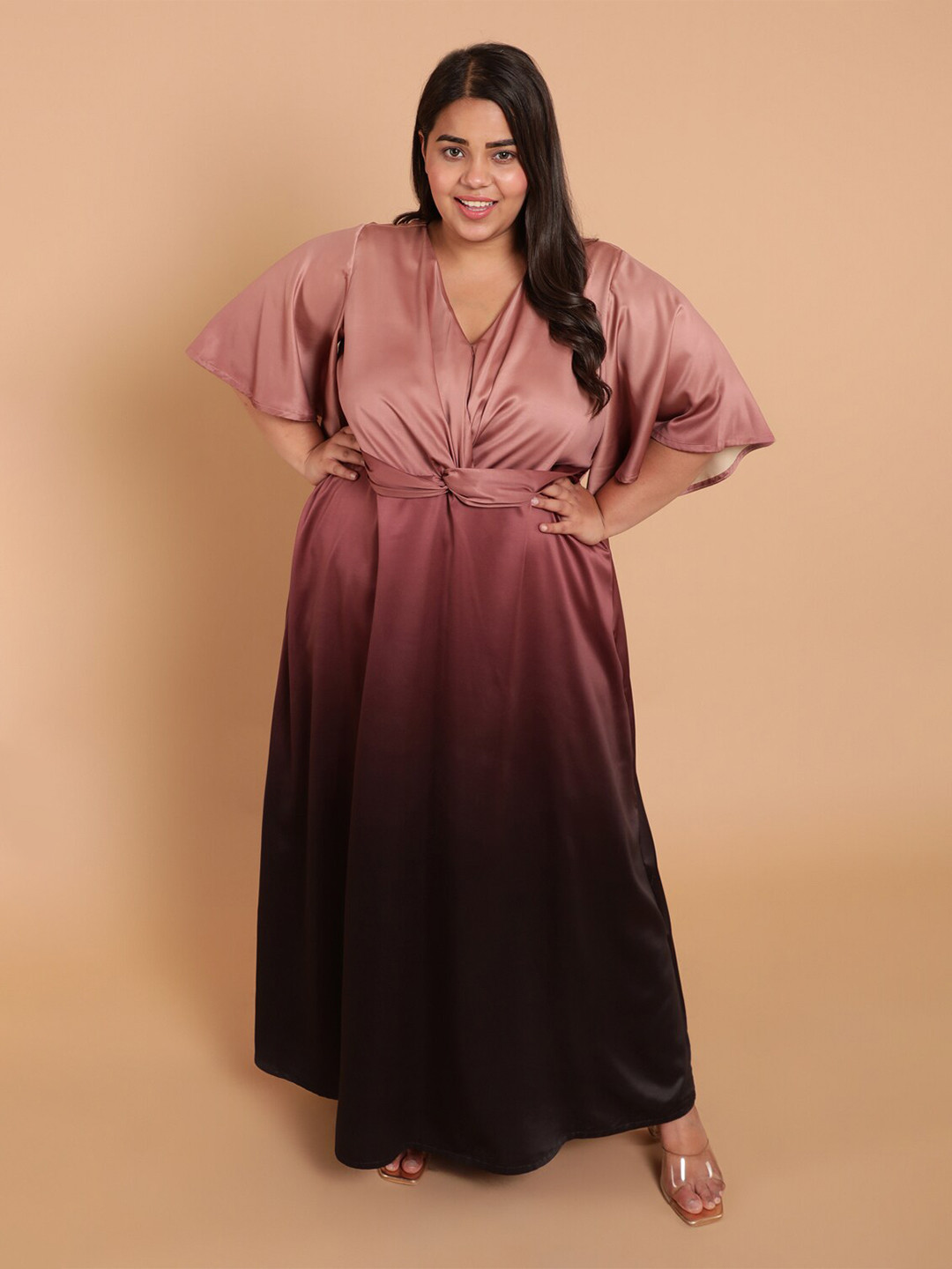

Amydus Plus Size Rose Satin Maxi Dress