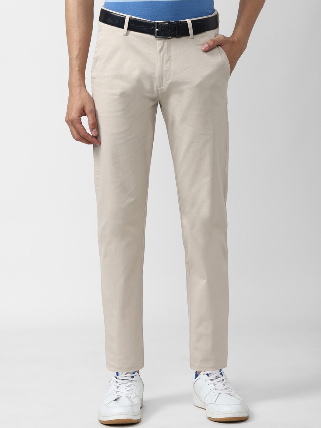 

Peter England Casuals Men Cream-Coloured Slim Fit Trousers