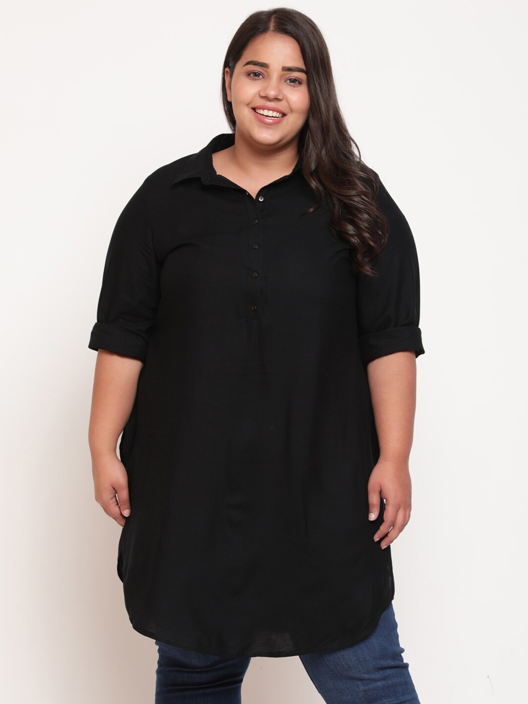 

Amydus Women Plus Size Black Longline Casual Shirt