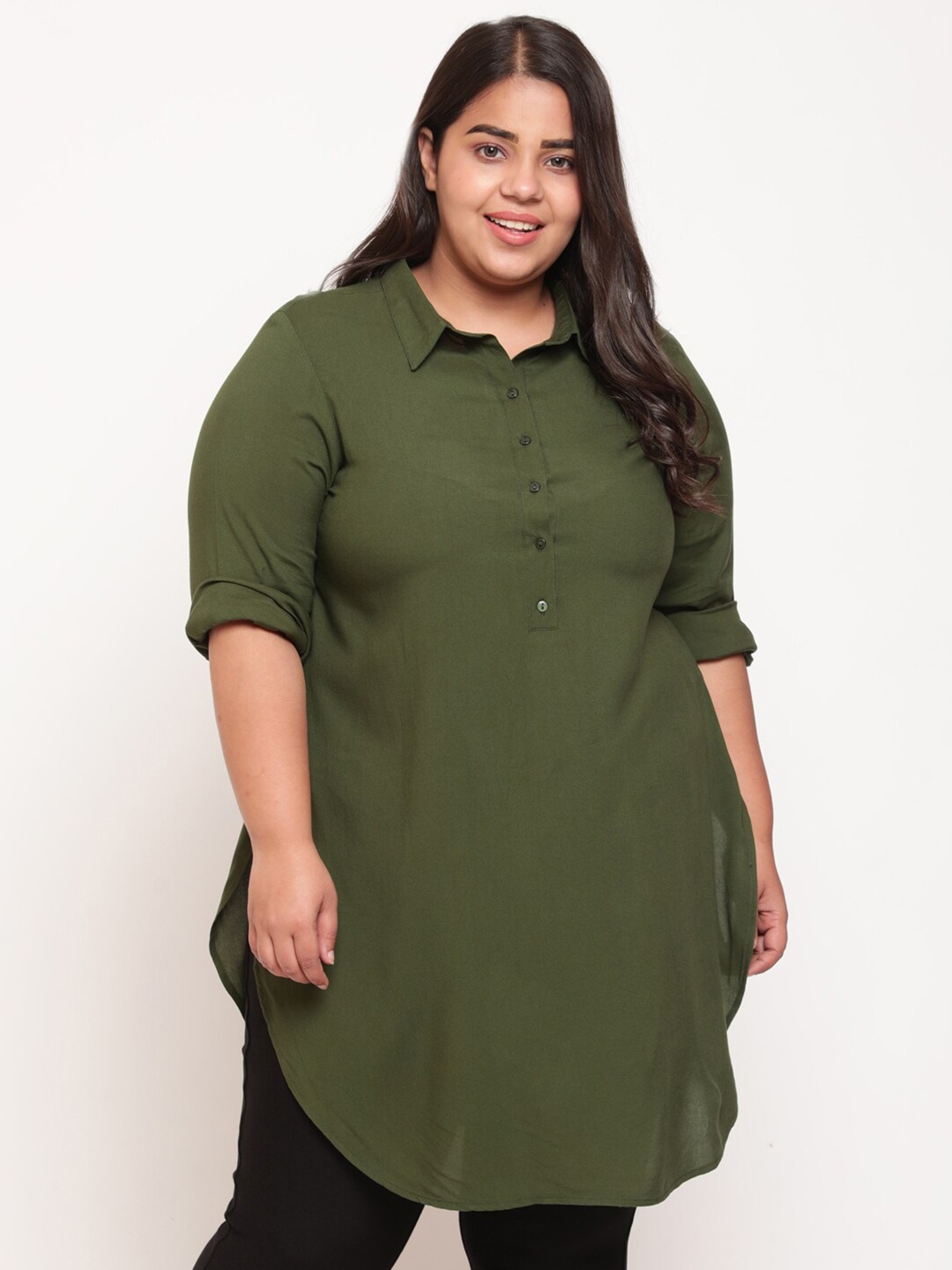 

Amydus Women Plus Size Olive Green Casual Shirt
