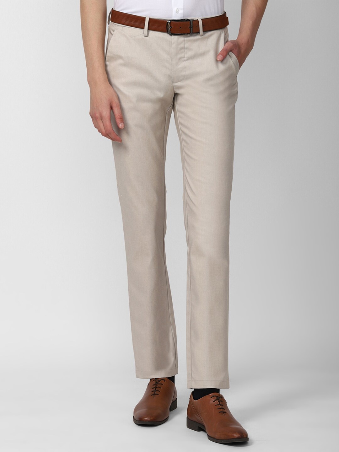 

Van Heusen Men Cream-Coloured Slim Fit Formal Trousers