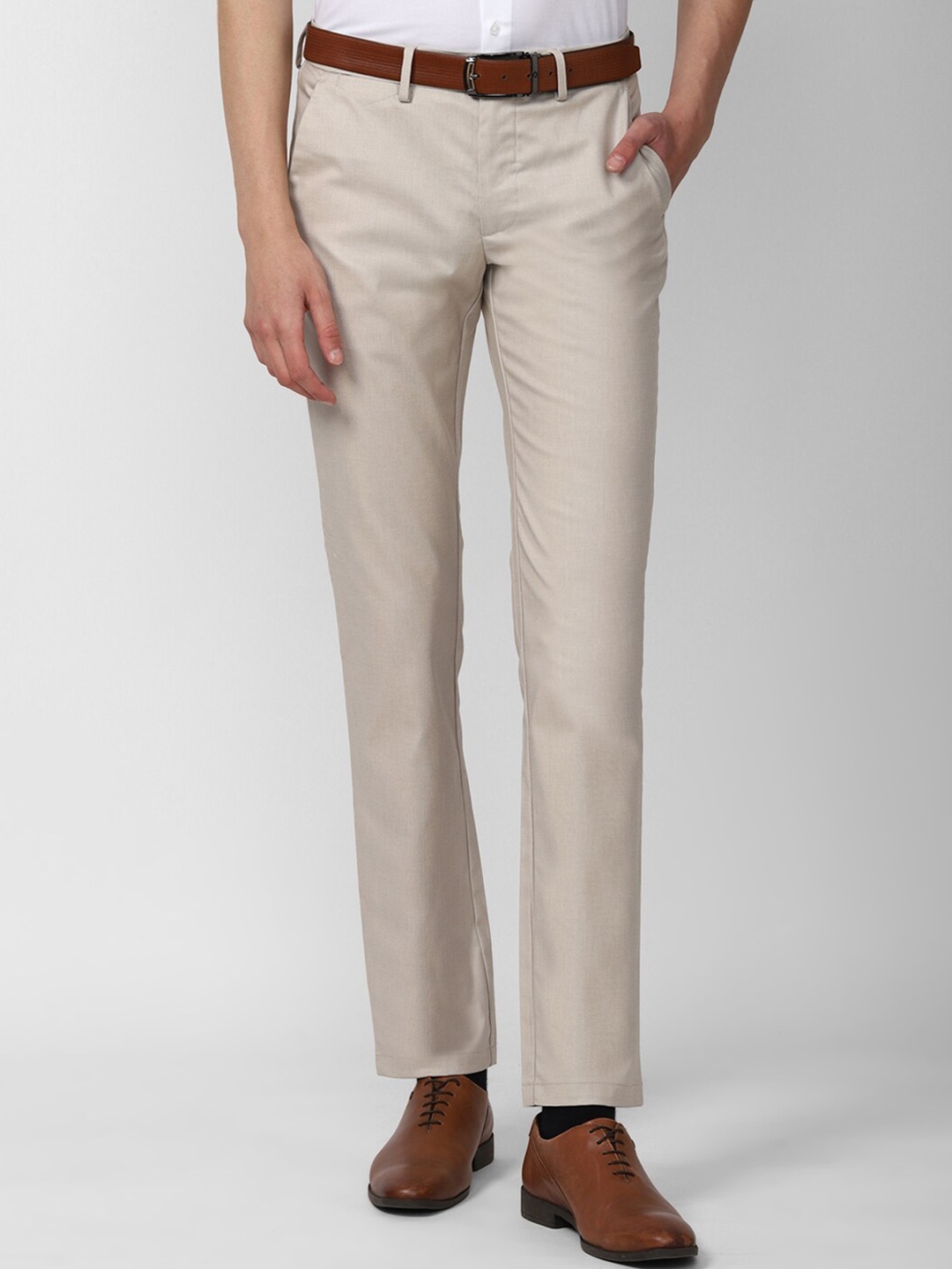 

Van Heusen Men Cream-Coloured Slim Fit Formal Trousers