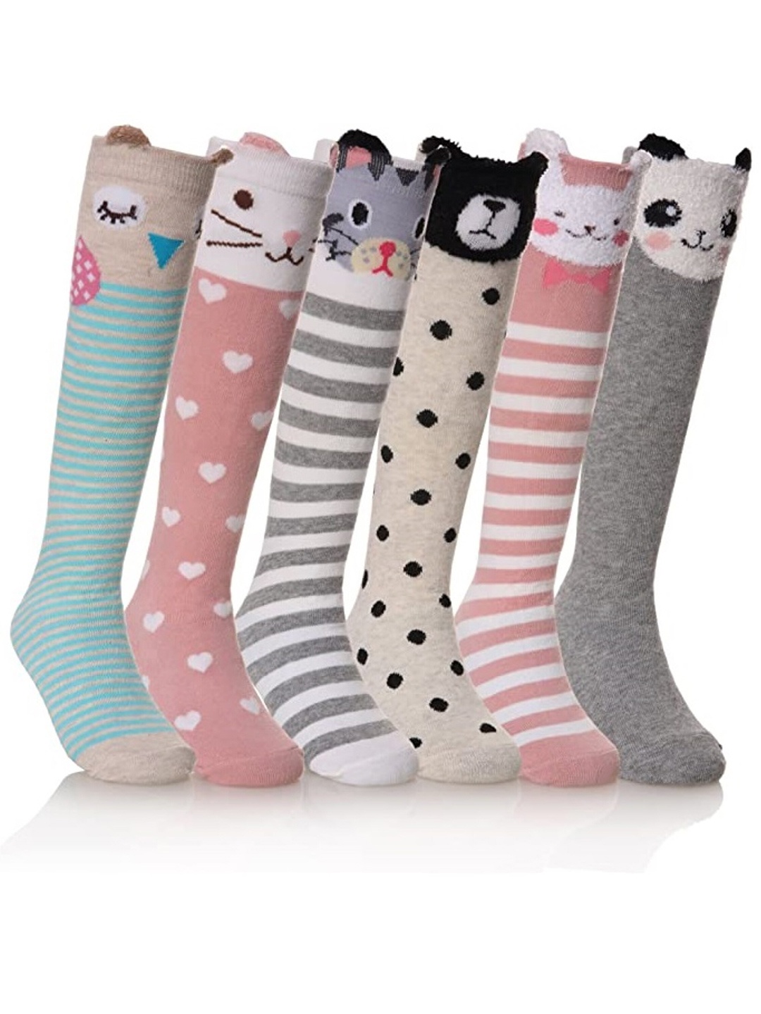 

EL REGALO Kids Pack Of 6 Patterned Knee-Length Socks, Black