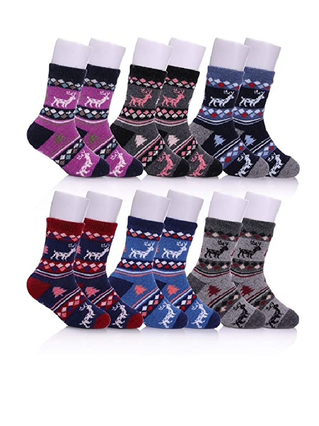 

EL REGALO Kids Pack Of 6 Patterned Calf-Length Socks, Pink