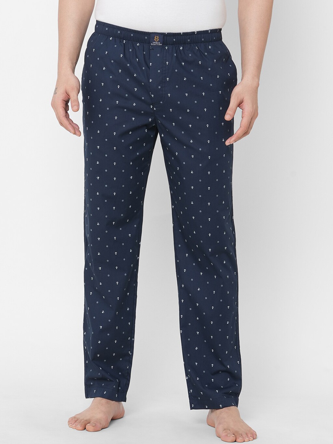 

URBAN SCOTTISH Men Navy Blue Printed Pure Cotton Lounge Pants