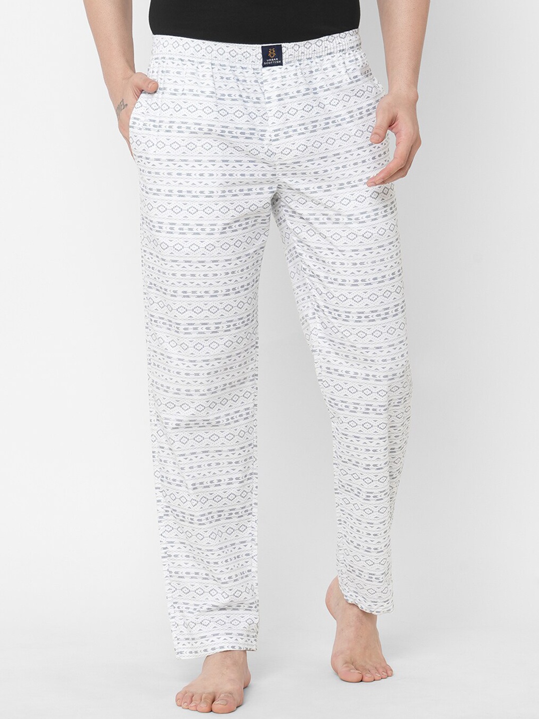 

URBAN SCOTTISH Men White Printed Cotton Lounge Pants