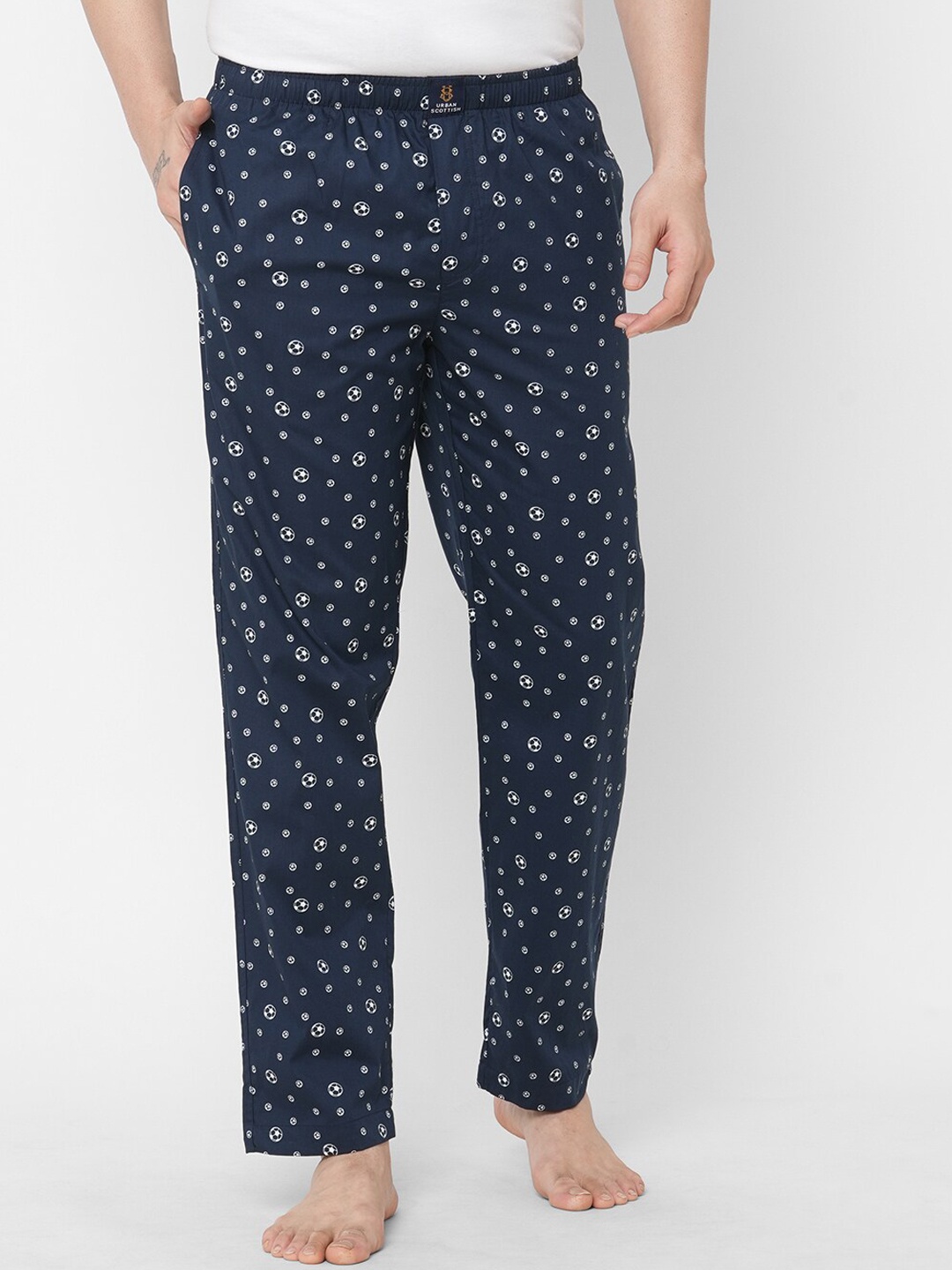 

URBAN SCOTTISH Men Navy Blue Printed Pure Cotton Lounge Pants