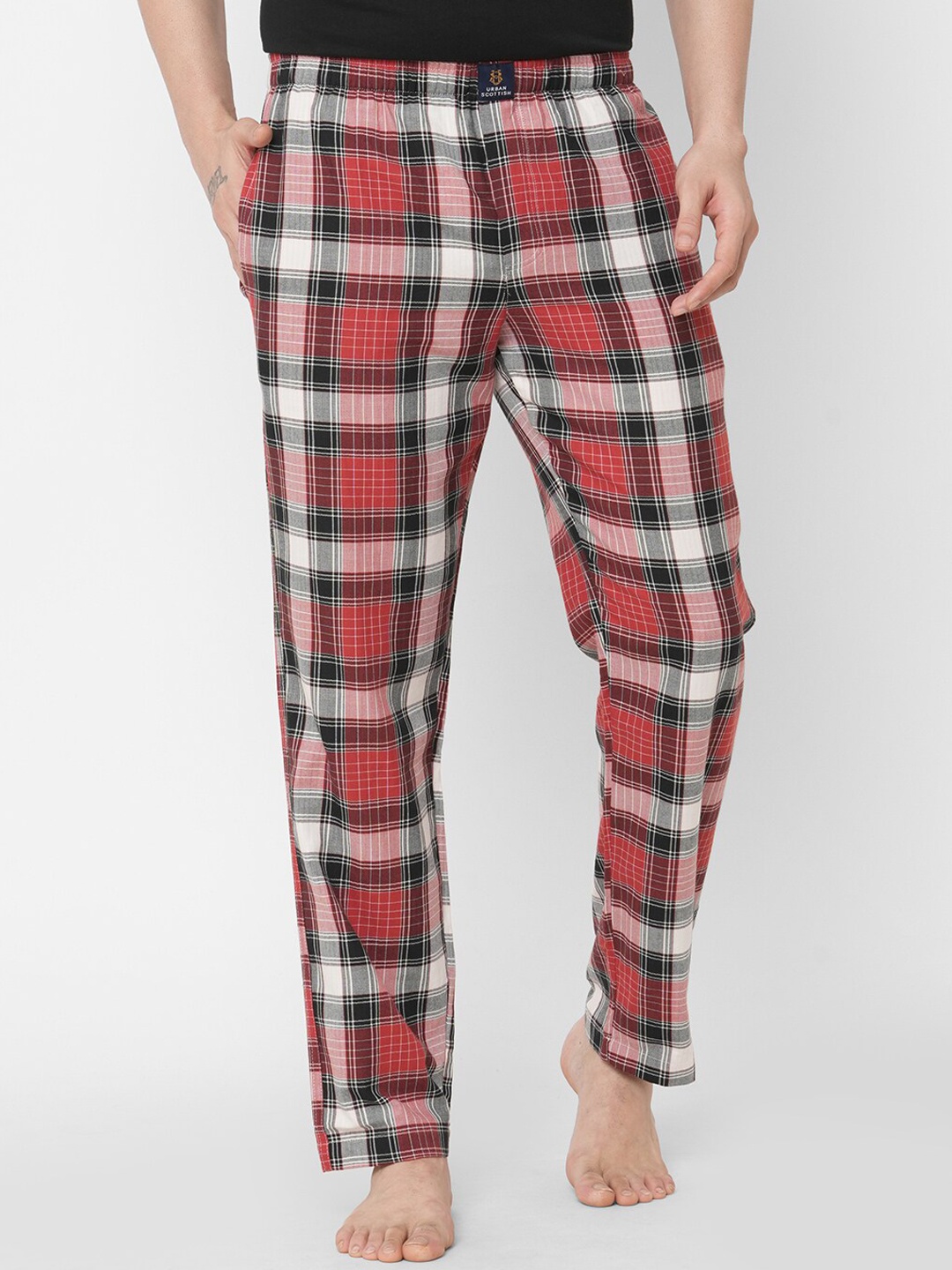 

URBAN SCOTTISH Men Red & Black Checked Cotton Lounge Pants