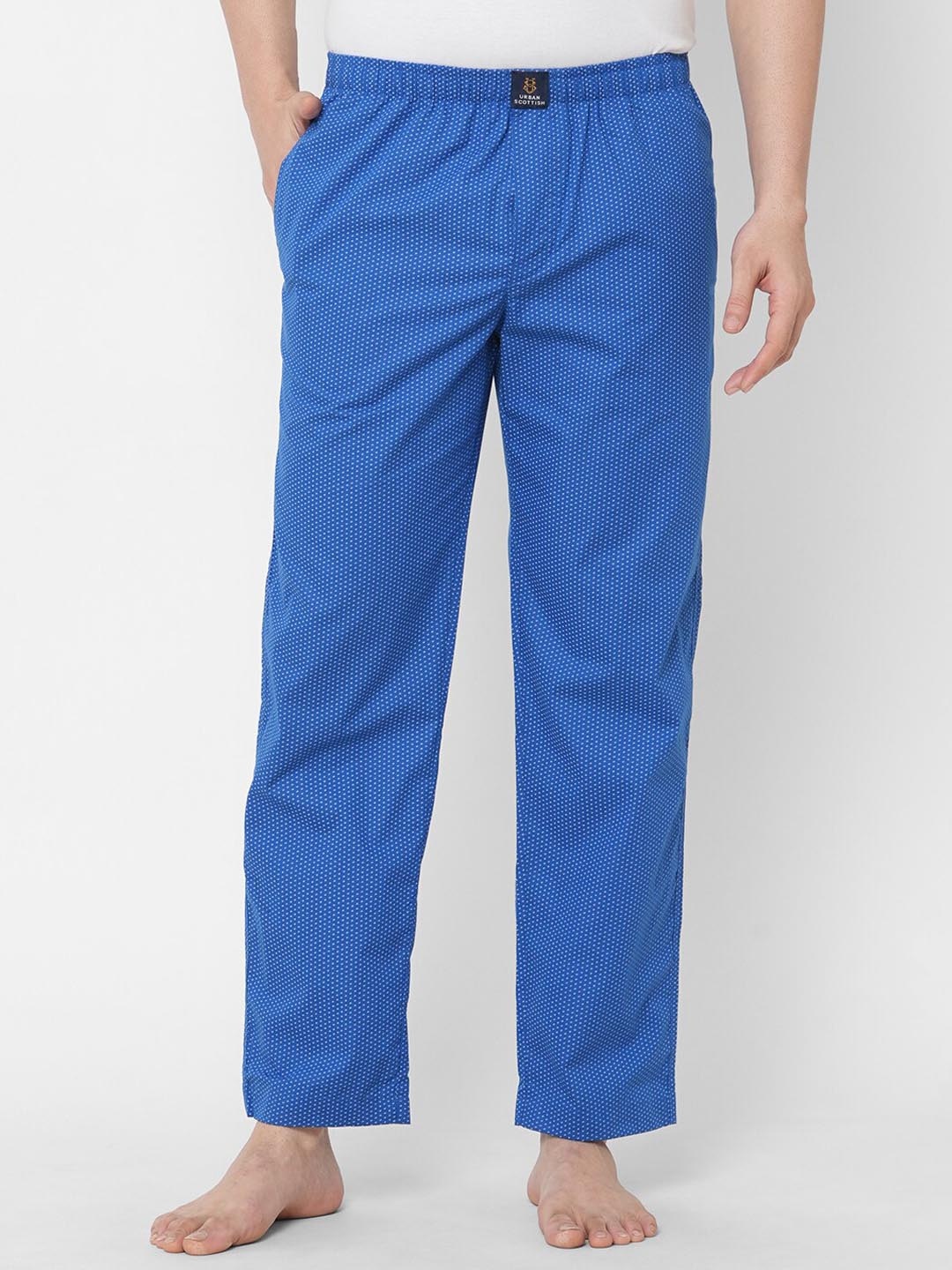 

URBAN SCOTTISH Men Blue Printed Pure Cotton Lounge Pants