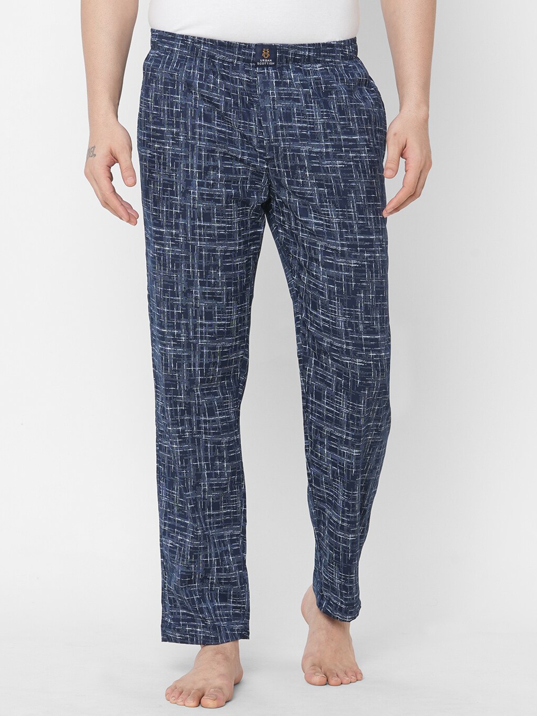 

URBAN SCOTTISH Men Navy Blue Printed Pure Cotton Lounge Pants