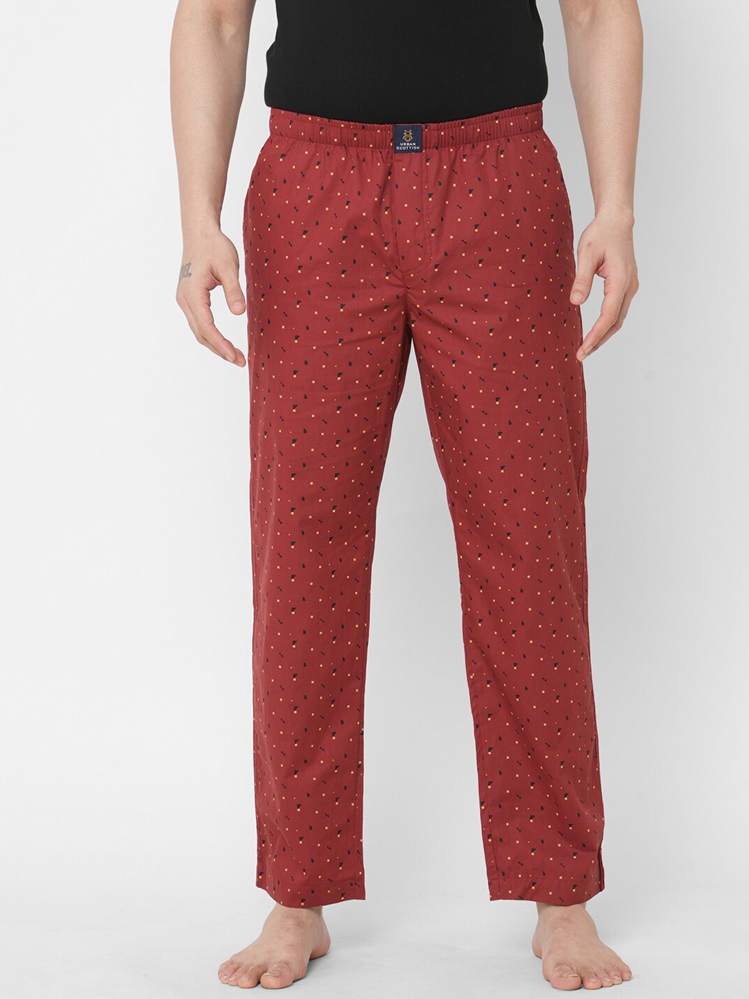 

URBAN SCOTTISH Men Maroon Printed Pure Cotton Lounge Pants