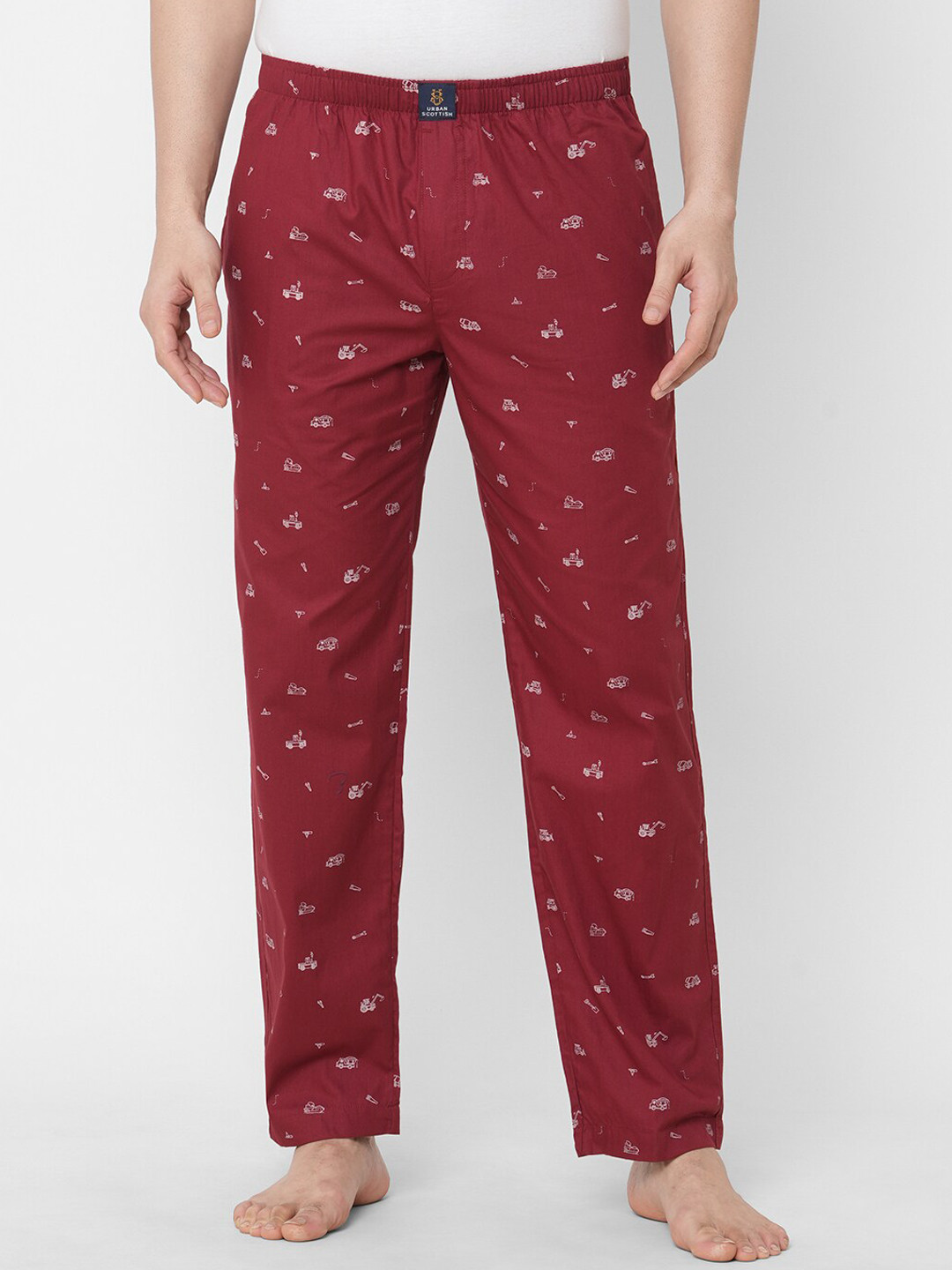 

URBAN SCOTTISH Men Maroon Printed Pure Cotton Lounge Pants
