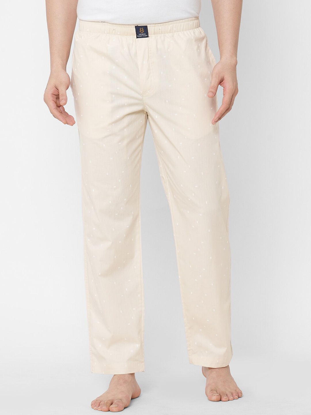 

URBAN SCOTTISH Men Beige Printed Pure Cotton Lounge Pants