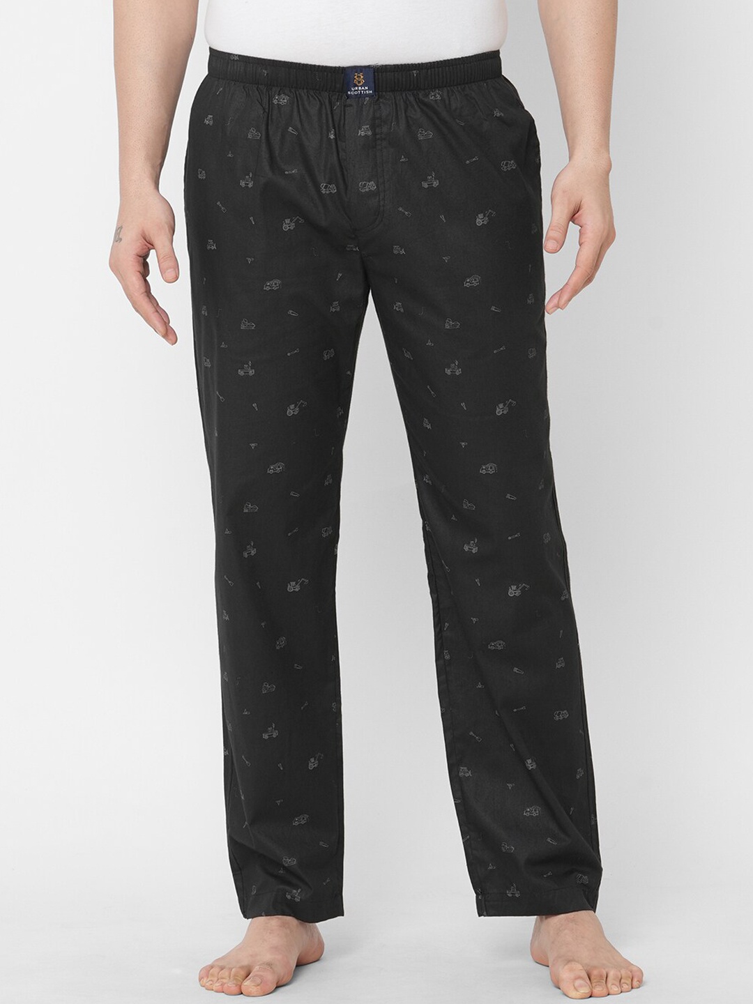 

URBAN SCOTTISH Men Black Printed Pure Cotton Lounge Pants