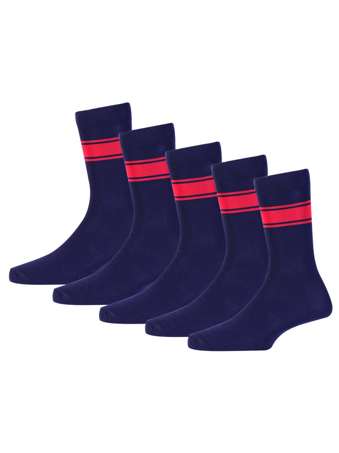 

RC. ROYAL CLASS Kids Pack Of 5 Striped Cotton KV School Calf-Length Socks, Navy blue