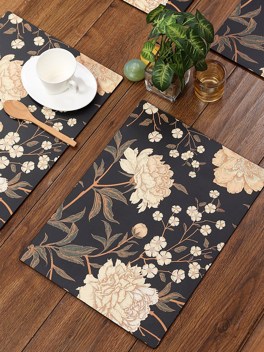 

Reinvention Factory Set Of 6 Printed Dining Table Placemats, Black