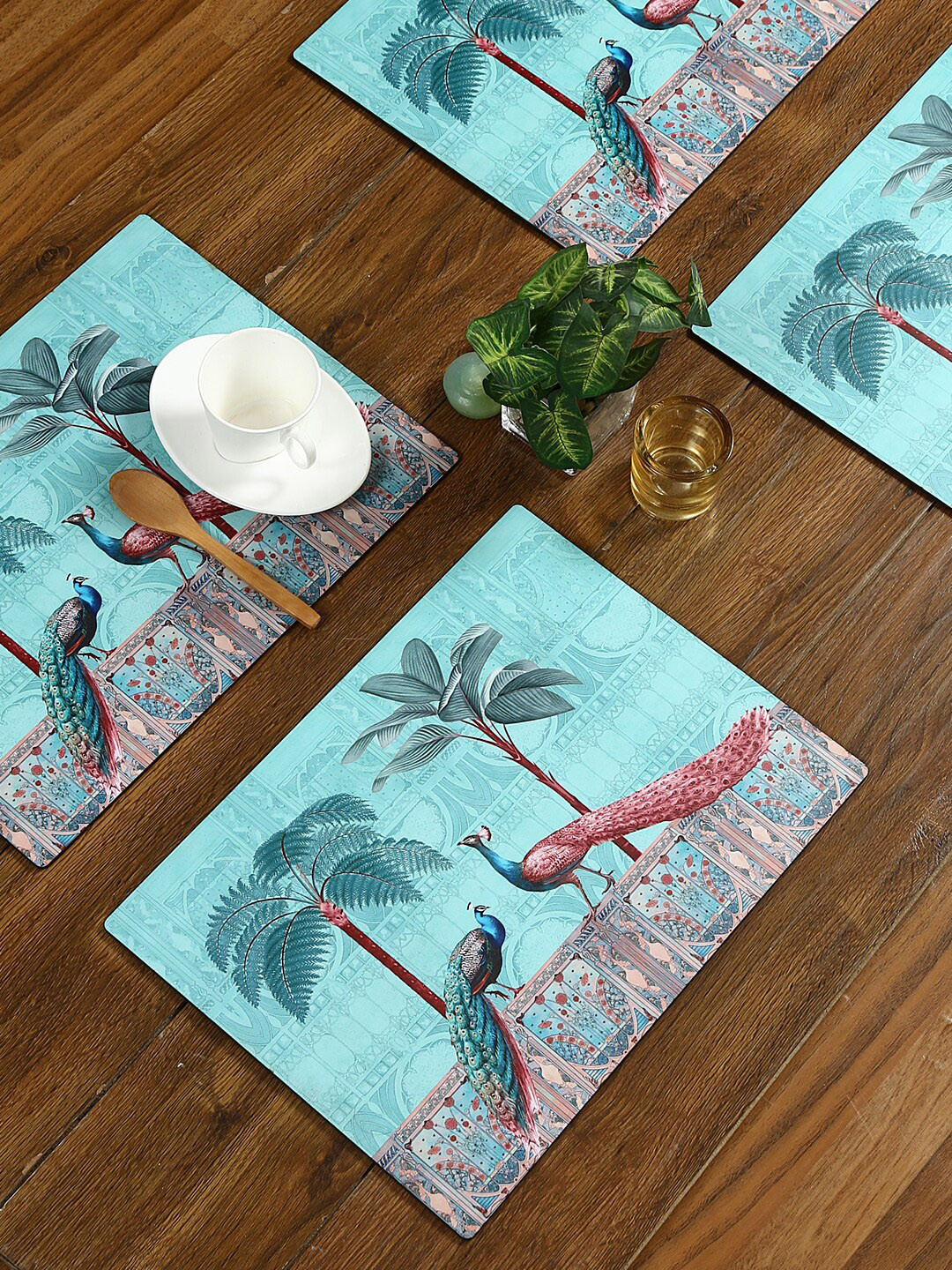 

Reinvention Factory Set Of 6 Turquoise Blue Printed Table Placemats