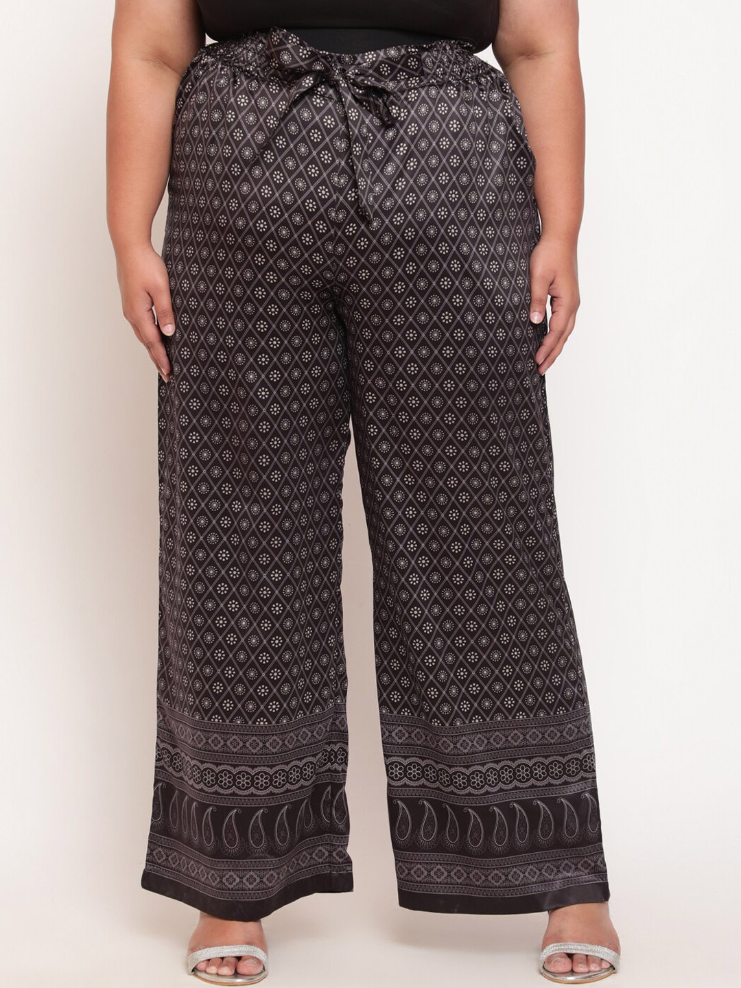 

Amydus Women Plus Size Black Ethnic Motifs Printed High-Rise Trouser