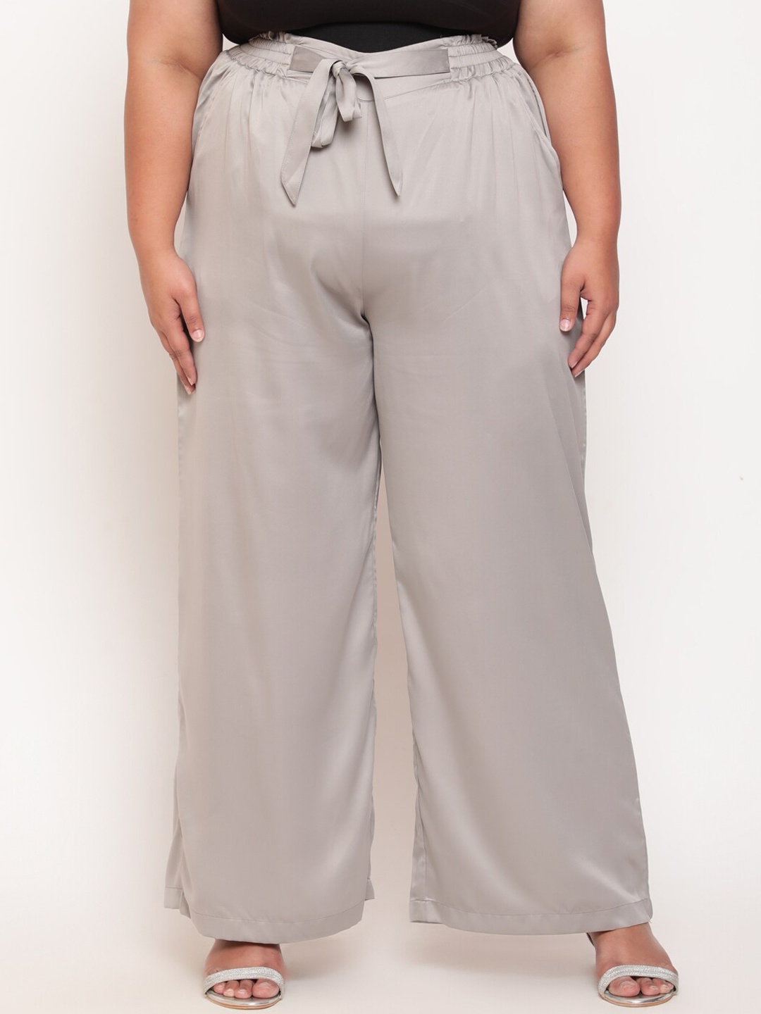 Amydus Women Plus Size Grey High-Rise Trouser