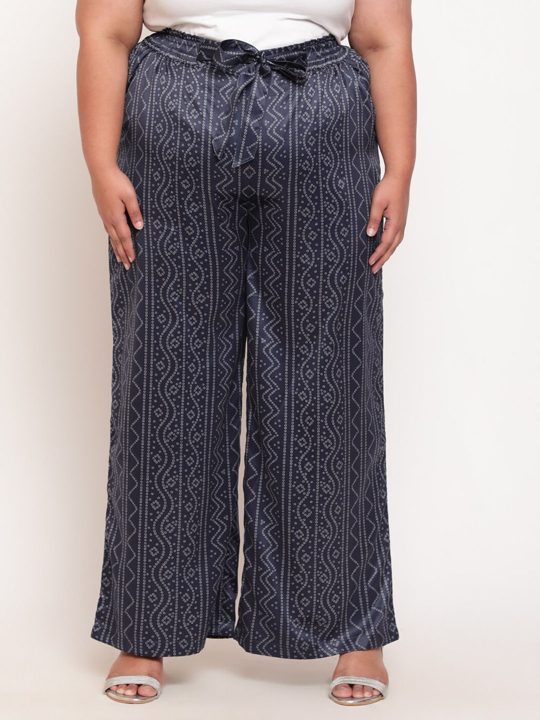 Amydus Women Plus Size Navy Blue Printed High-Rise Parallel Trouser