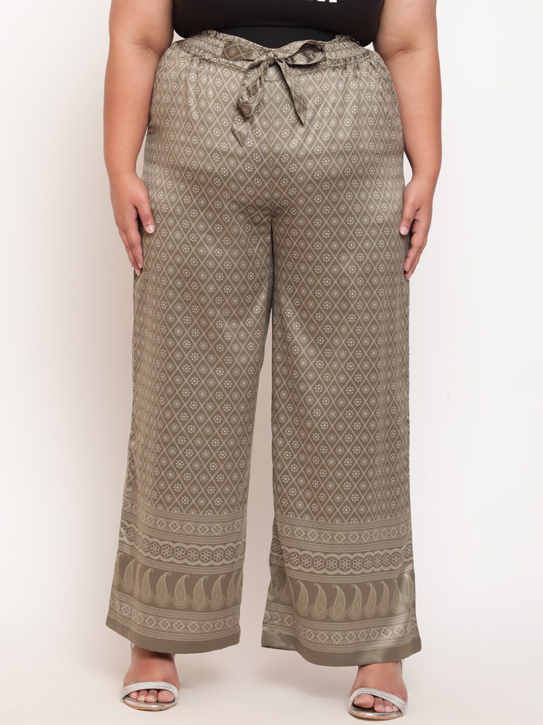 

Amydus Women Plus Size Green Ethnic Motifs Printed High-Rise Parallel Trouser