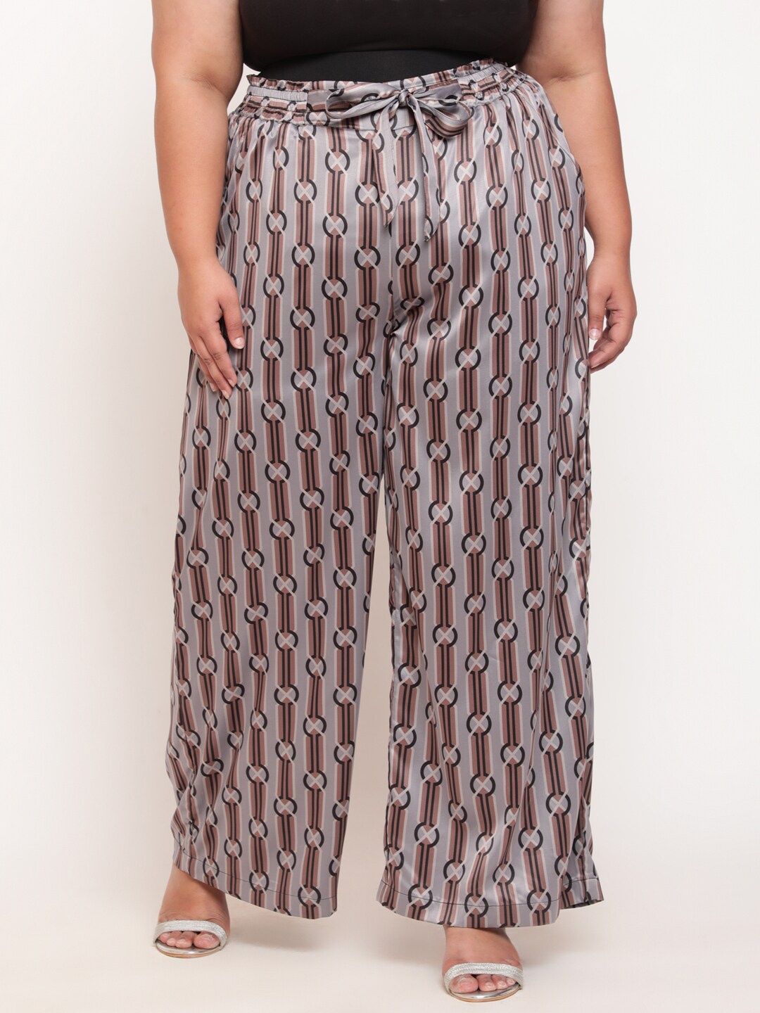 

Amydus Women Plus Size Grey Printed High-Rise Trouser