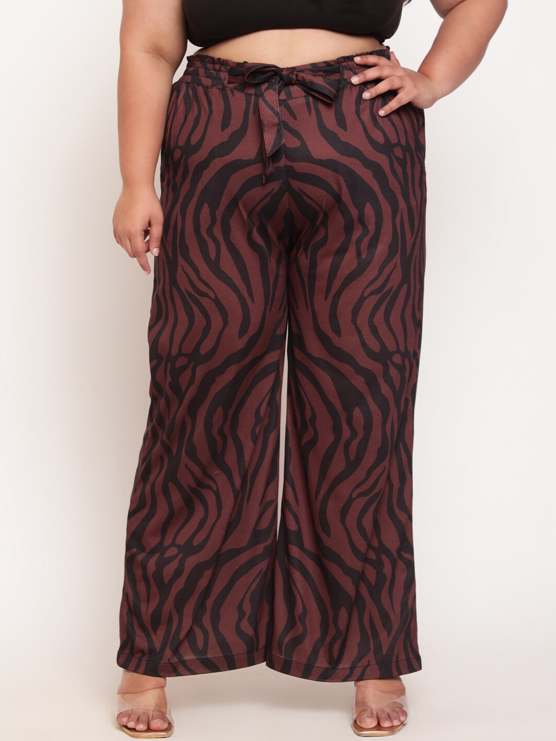 

Amydus Women Plus Size Bronze-Toned Printed High-Rise Trouser