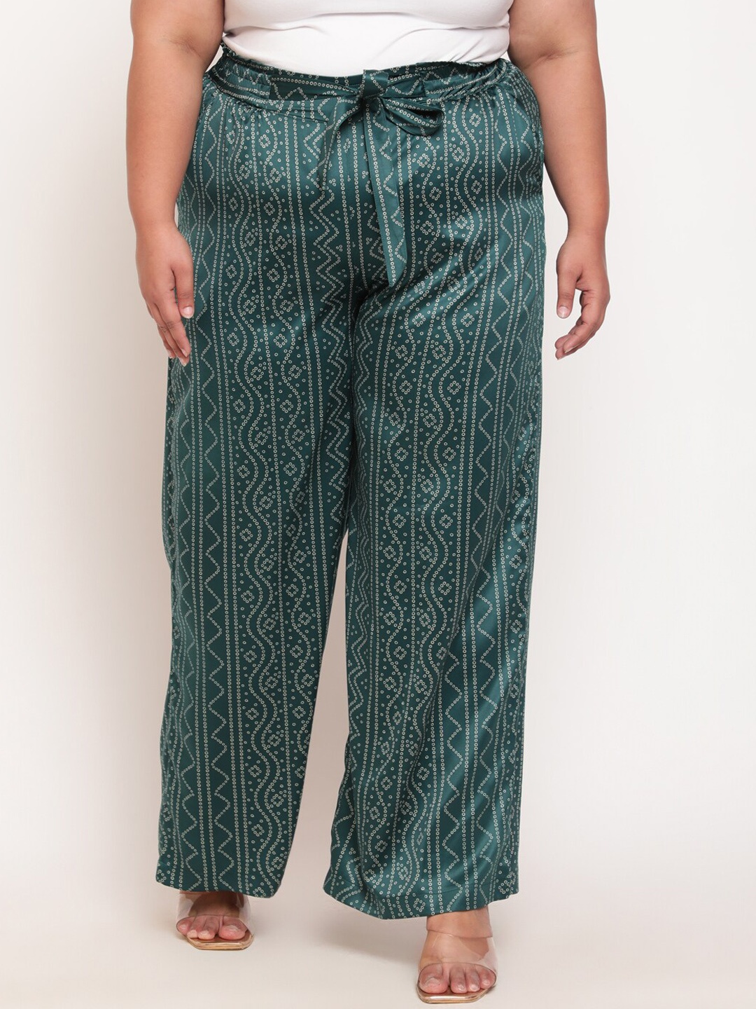 

Amydus Women Plus Size Green Printed High-Rise Trouser