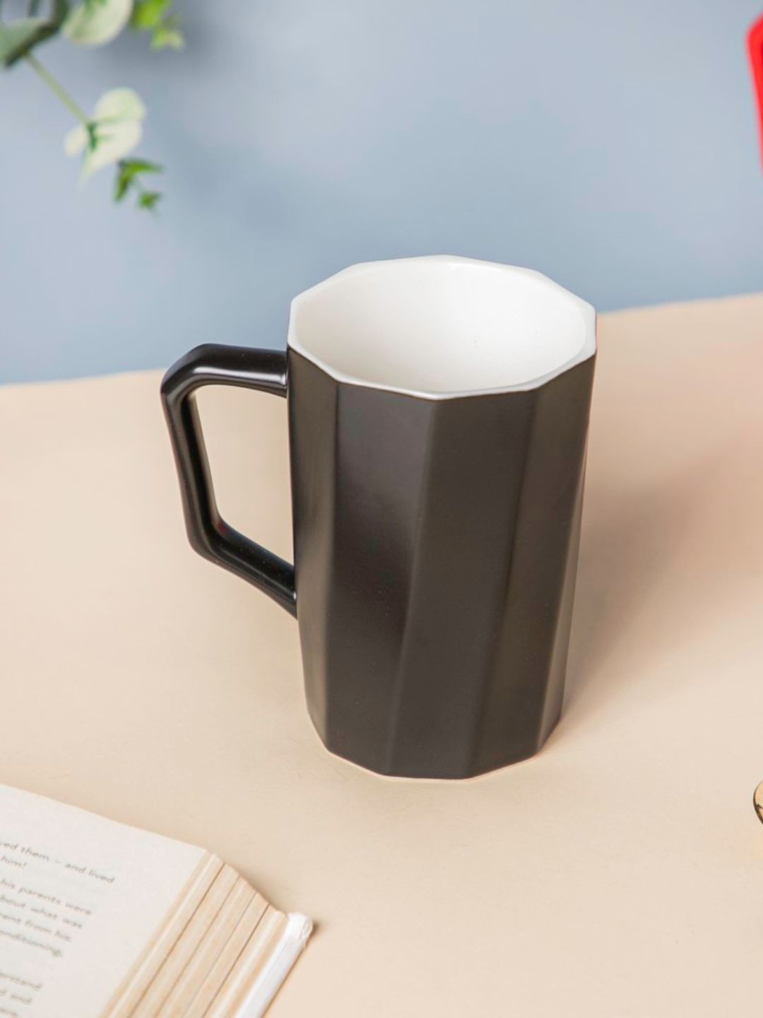 

Nestasia Black & White Microwave Safe Textured Ceramic Matte Mug 350 ml