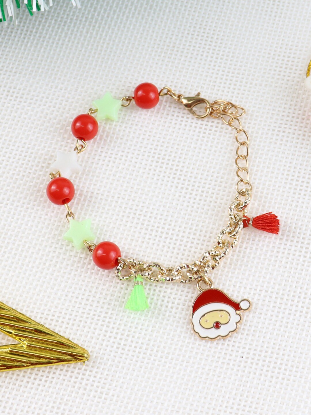 

Asthetika Kids Girls Red & Green Artificial Beads Charm Bracelet