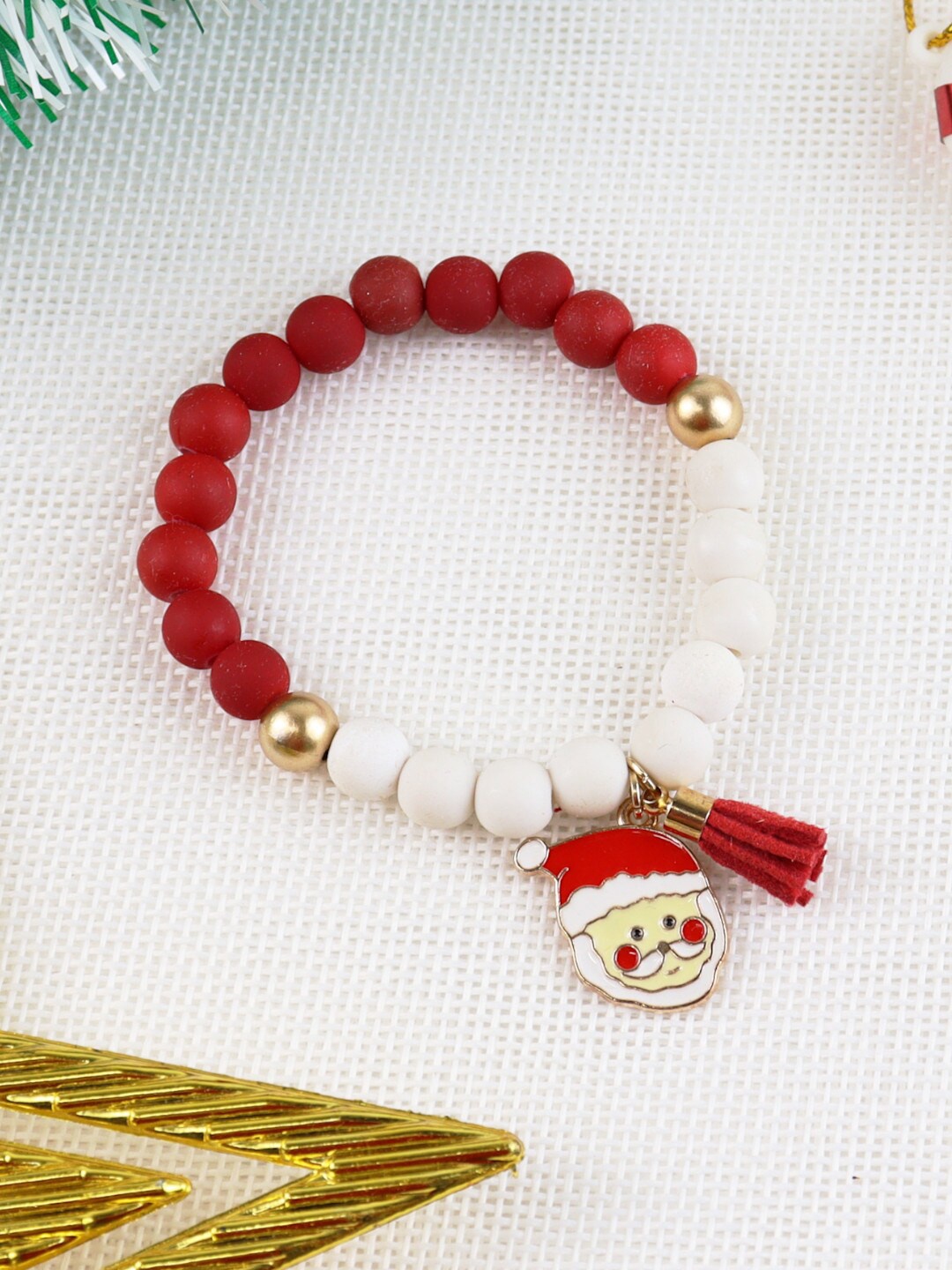 

asthetika Kids Girls Red & White Christmas Santa Claus Beaded Bracelet