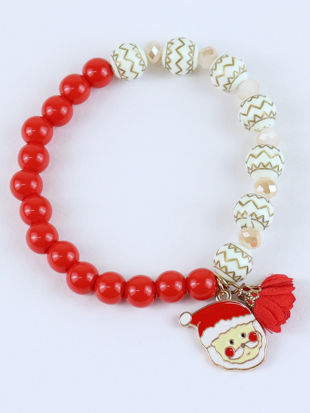 

asthetika Kids Girls Red & White Christmas Santa Claus Beaded Bracelet