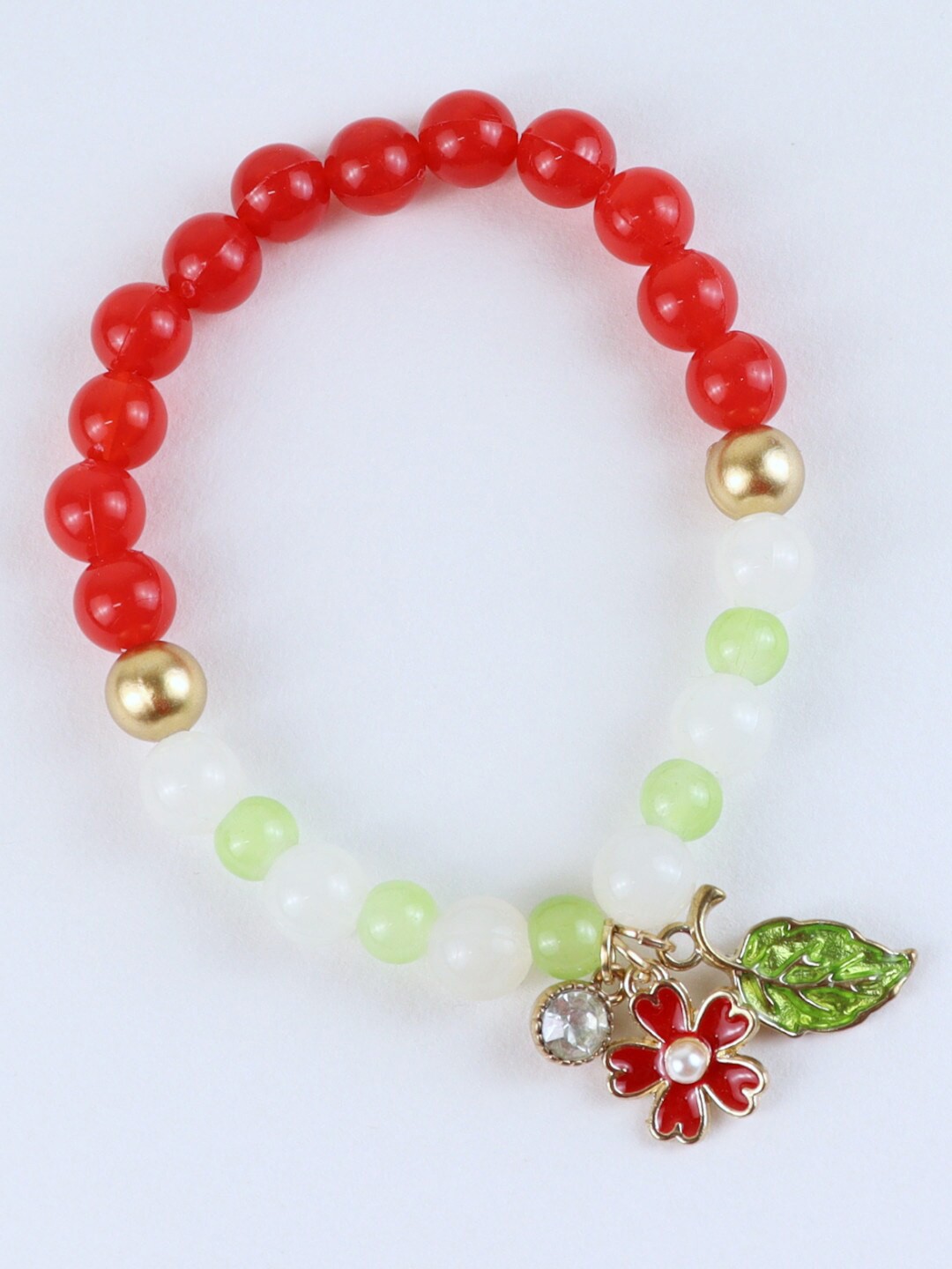 

Asthetika Kids Girls Red & White Floral Charm Beaded Bracelet