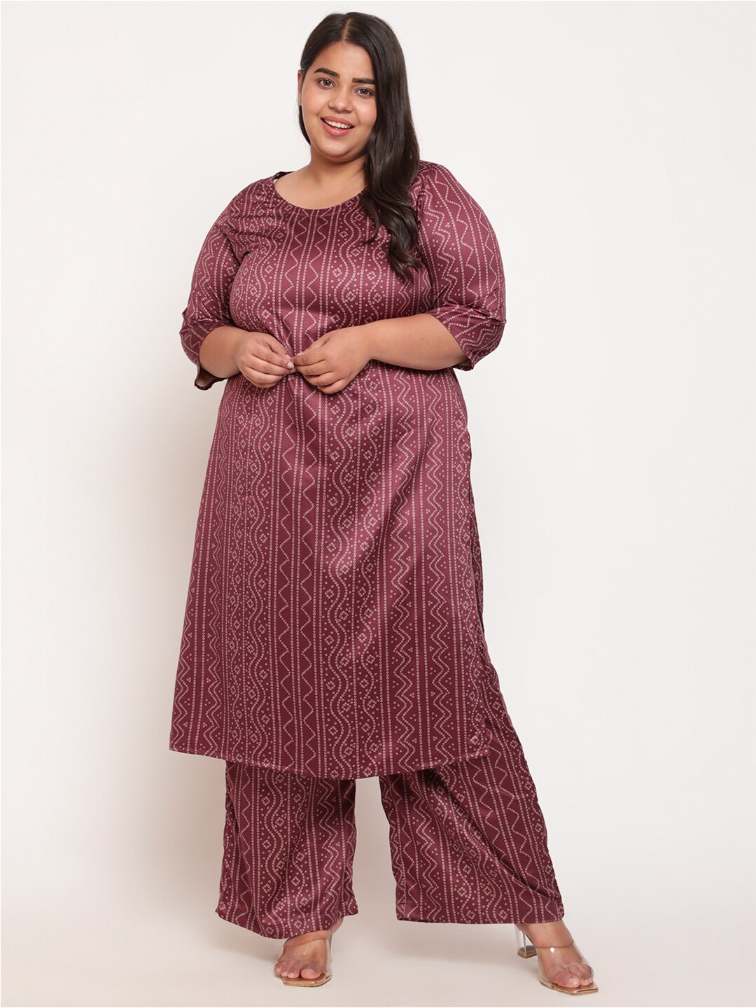 

Amydus Women Plus Size Purple & Off White Bandhani Printed Kurta