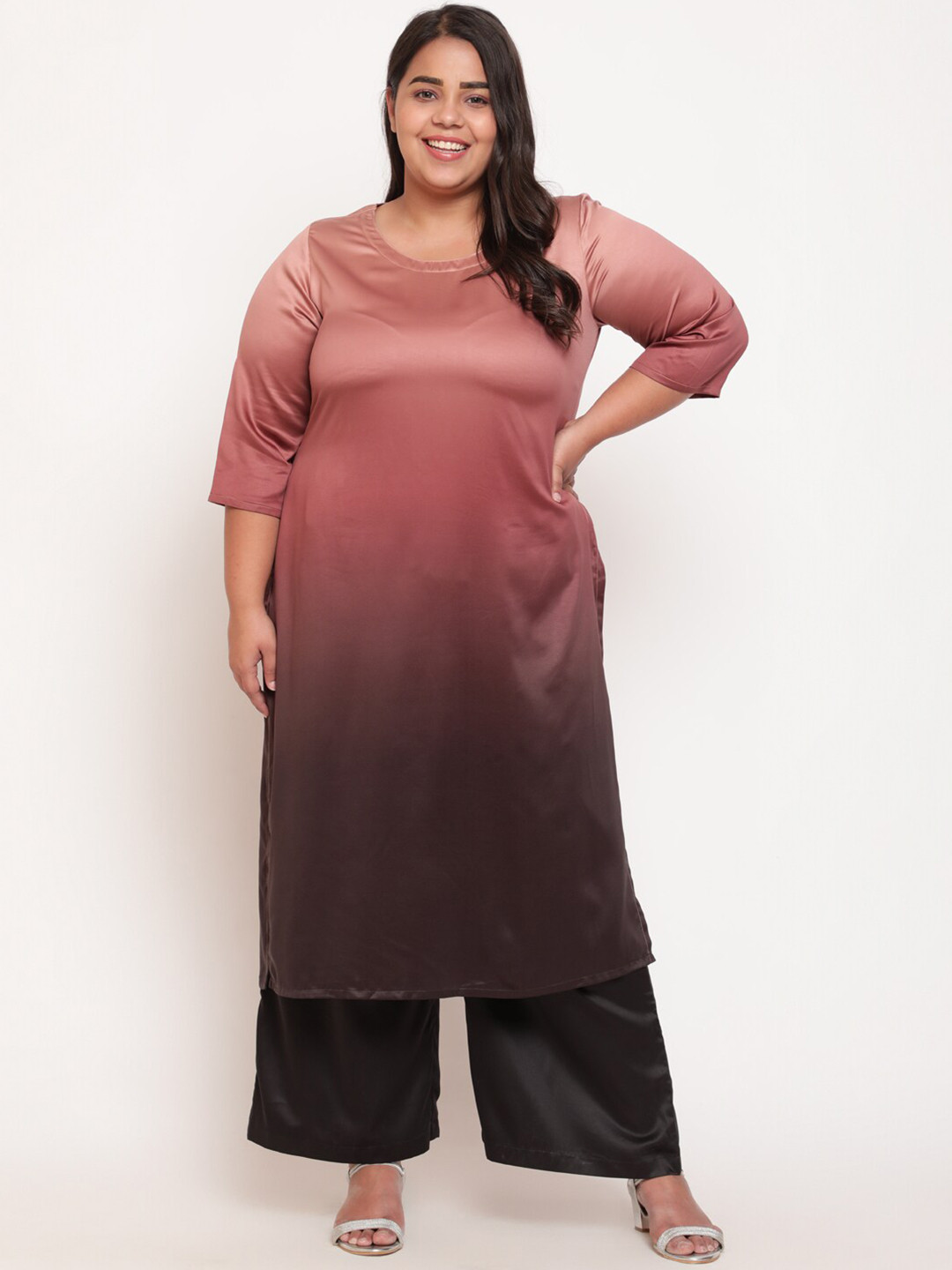 

Amydus Women Plus Size Rose & Black Satin Kurta