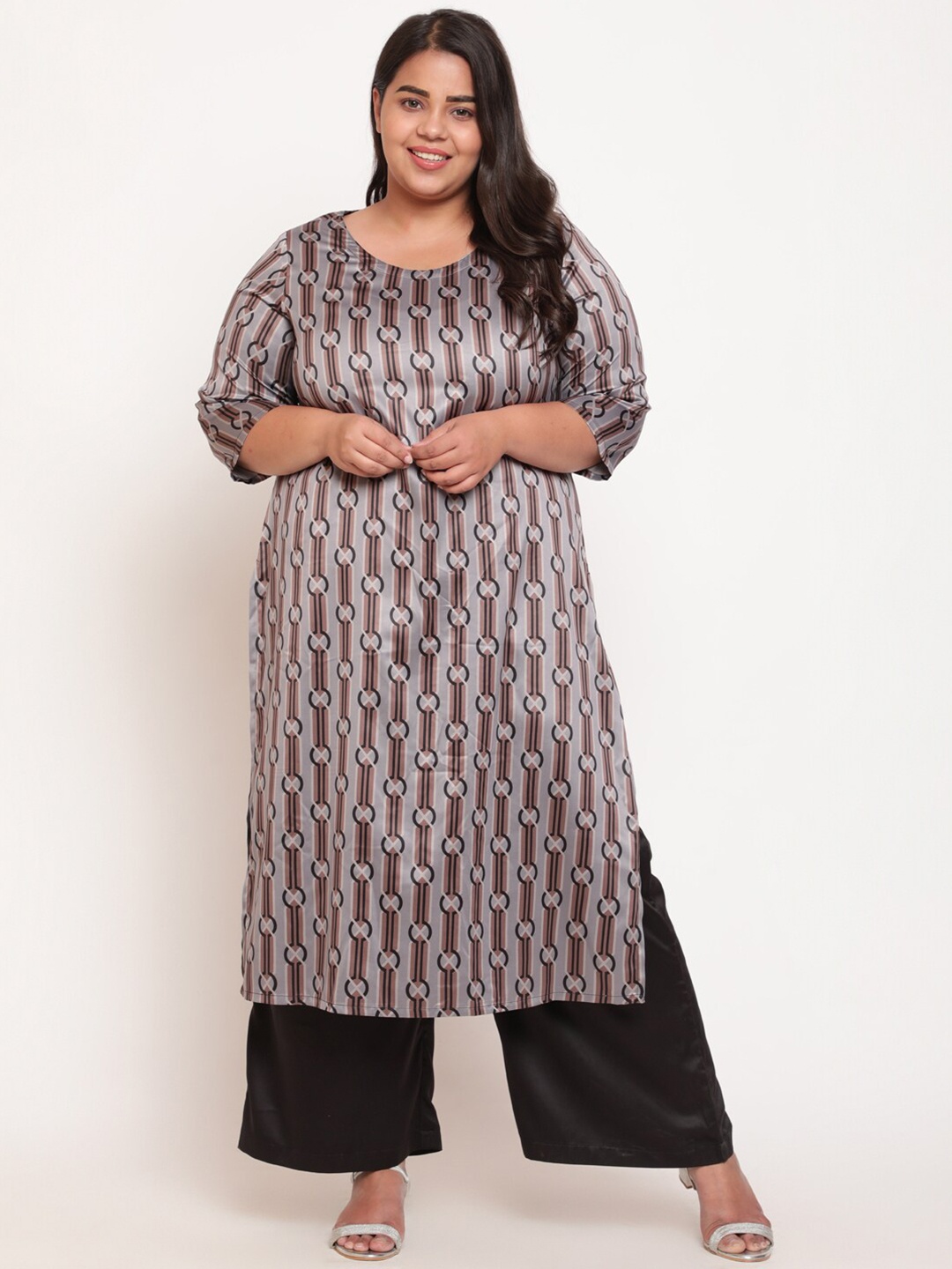 

Amydus Women Plus Size Grey Geometric Printed Kurta