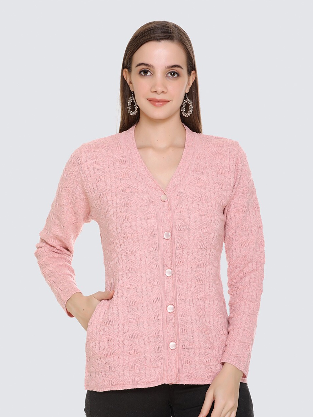 

Arshiya Women Pink Cable Knit Open Front Cardigan