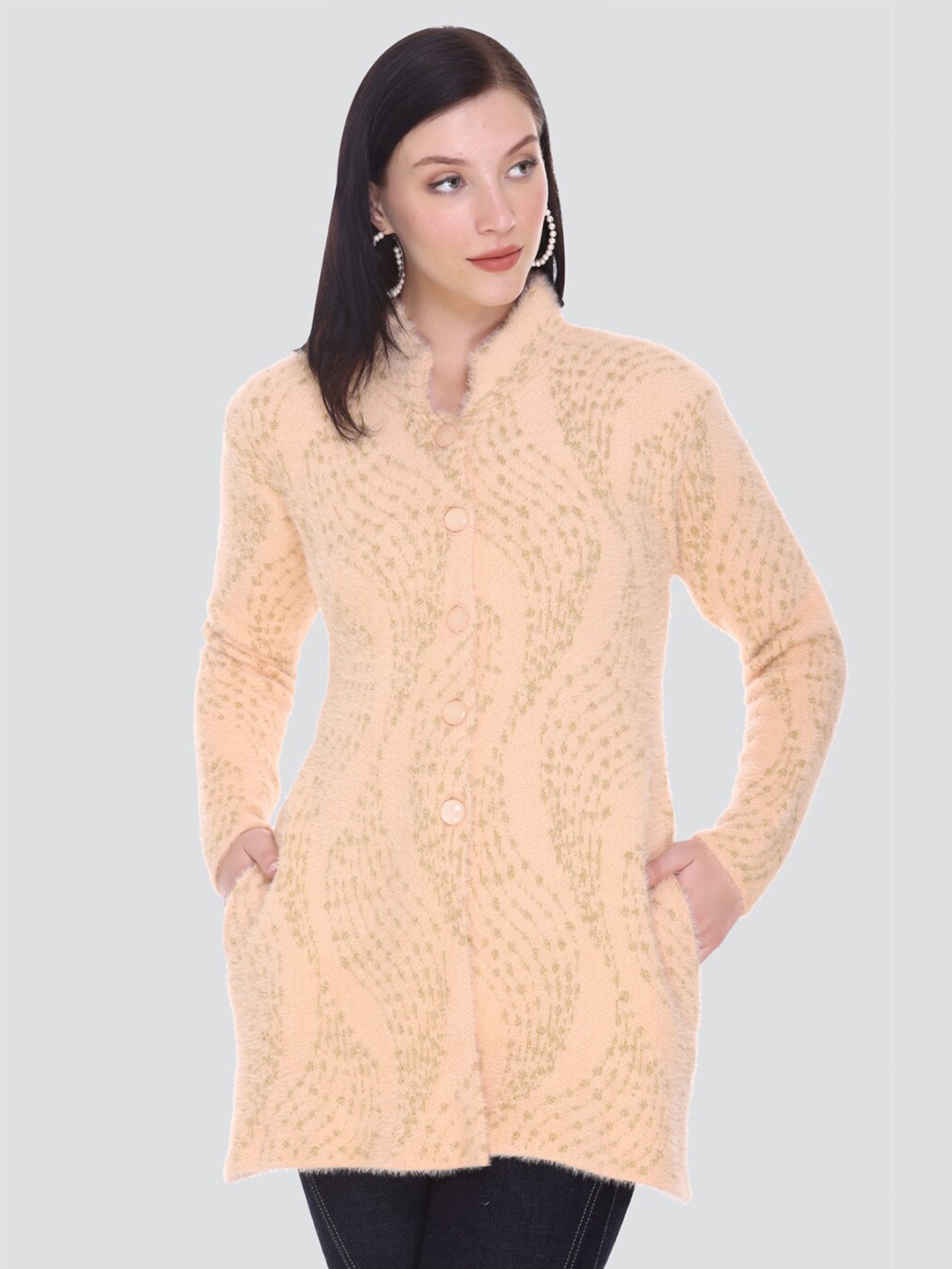 

Arshiya Women Orange Open Front Longline Cardigan with Fuzzy Detail