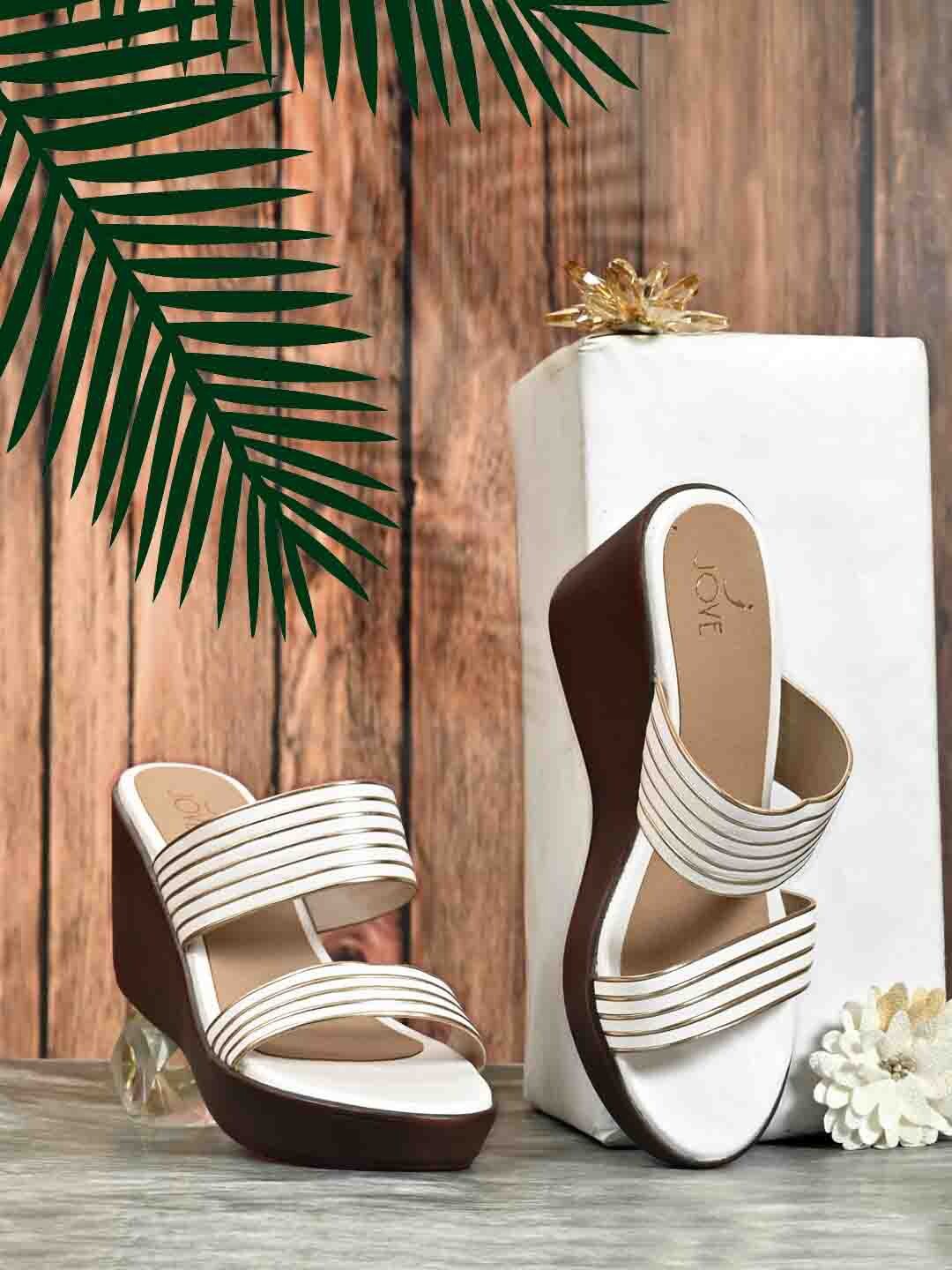 

Jove Striped Wedge Synthetic Sandals Heels, White