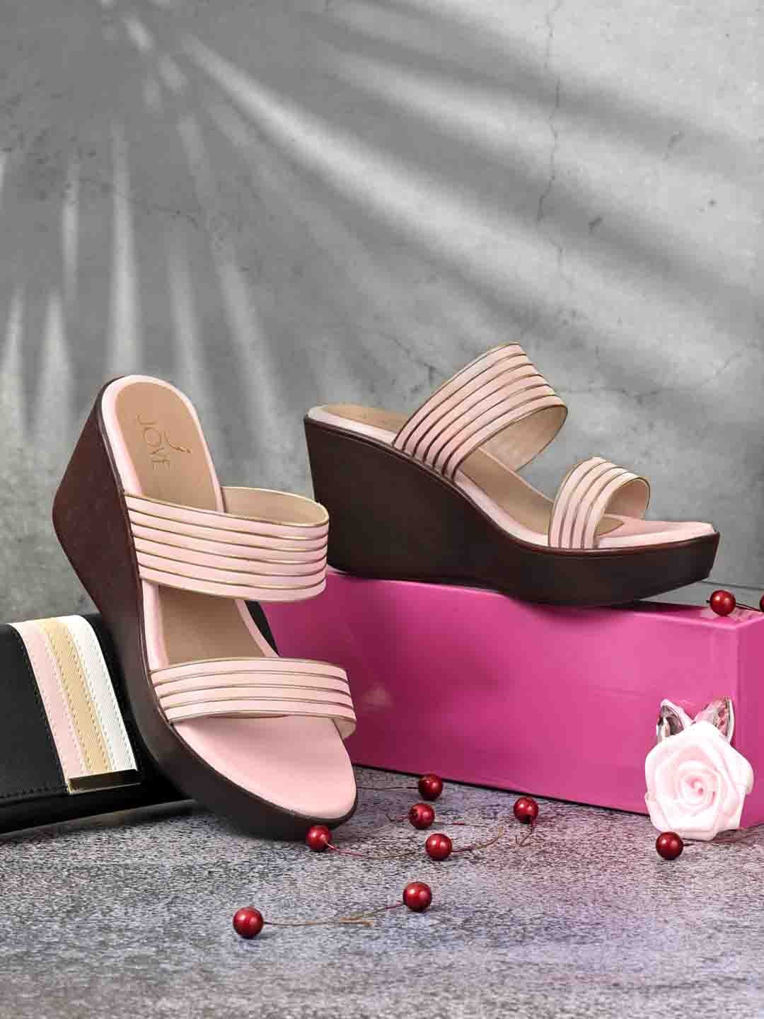 

Jove Striped Wedge Synthetic Sandals Heels, Peach