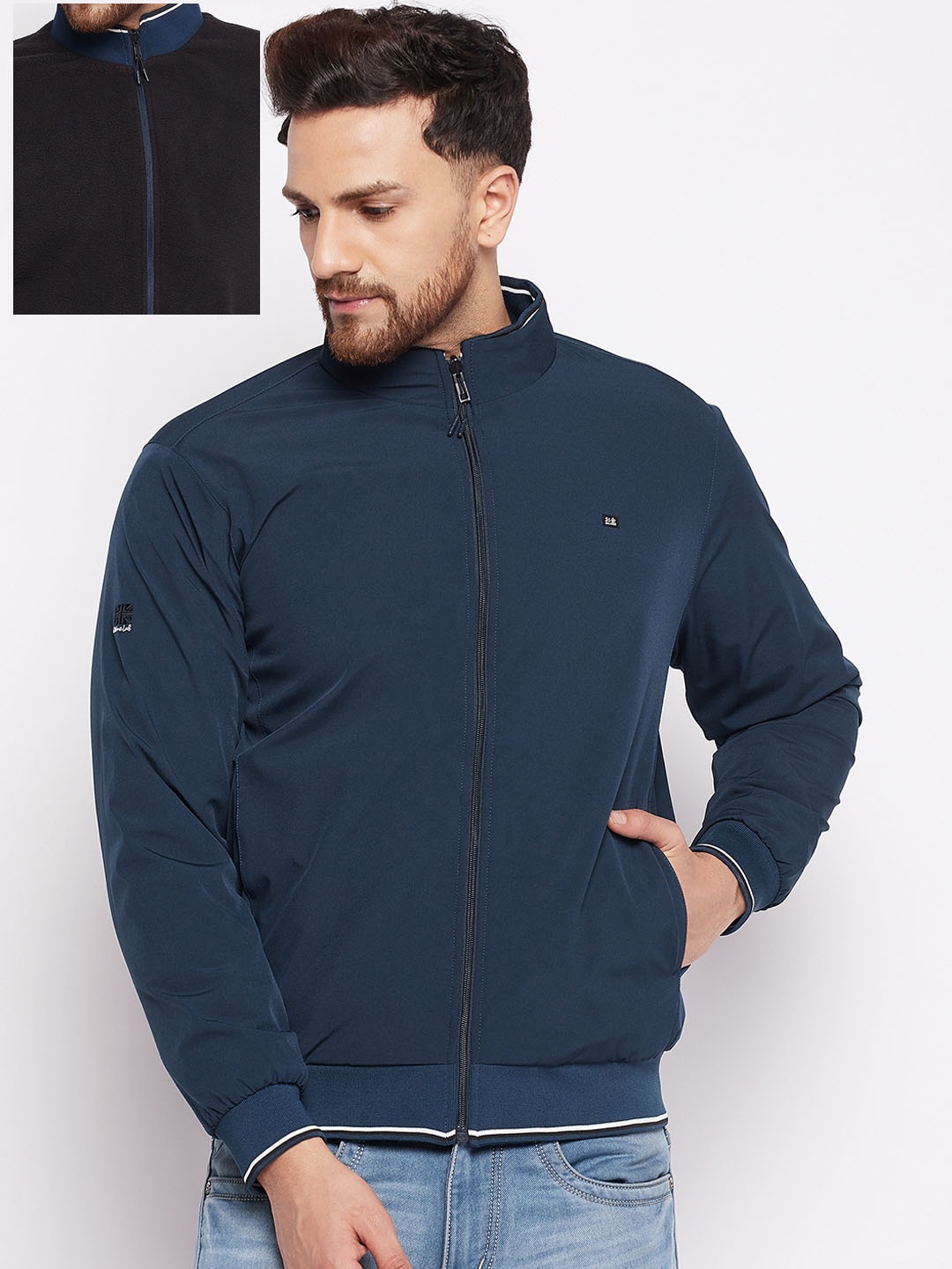 

Okane Men Blue Reversible Bomber Jacket