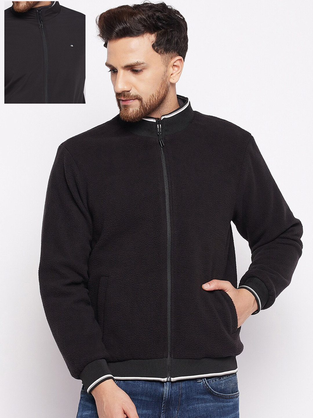 

Okane Men Black Reversible Bomber Jacket