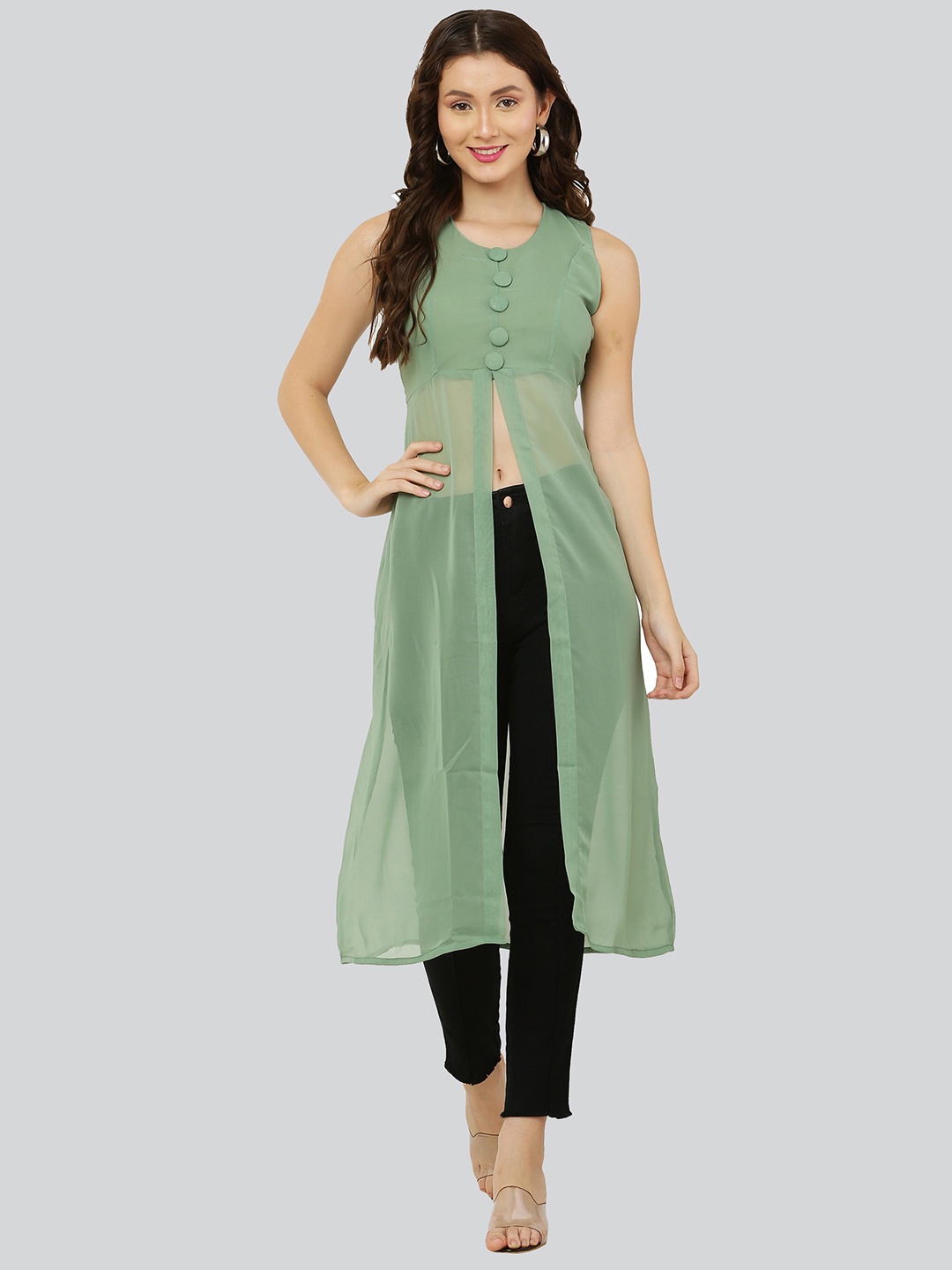 

VESICLE Women Green Pastels Georgette Kurta