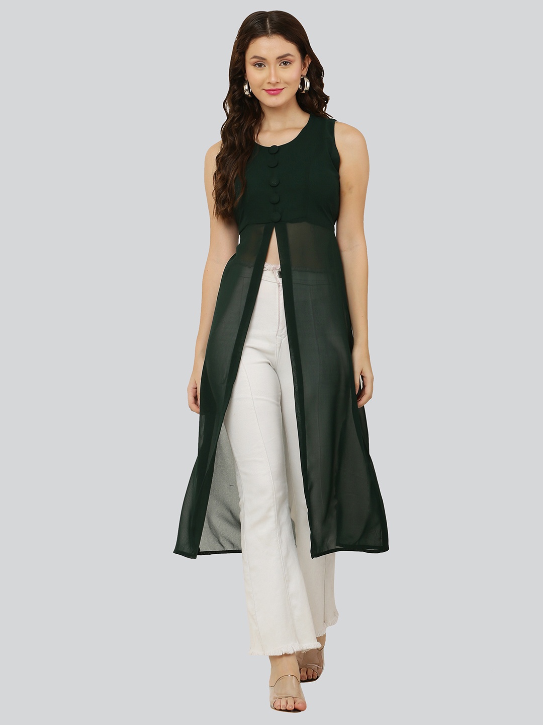 

VESICLE Women Green Georgette Kurta