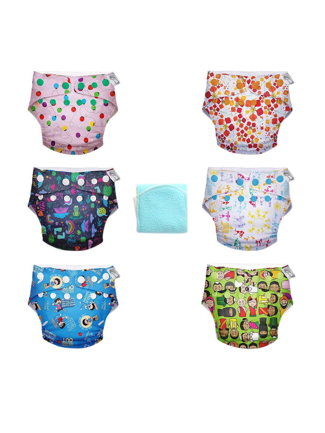 

SuperBottoms Kids Pack of 6 Sustainable Diapers with 1 Dry Feel Magic Pad, Blue