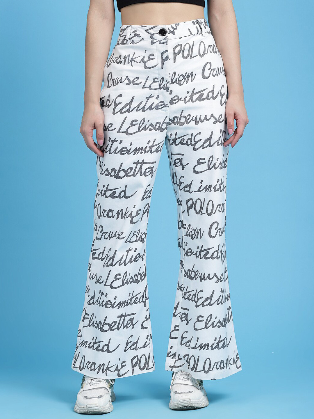 

KASSUALLY Women Printed Straight Fit High-Rise Trousers, White